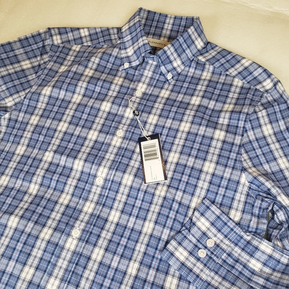NWT Holderness & Bourne Men's Medium Blue Plaid Andrews Button Down Shirt Work